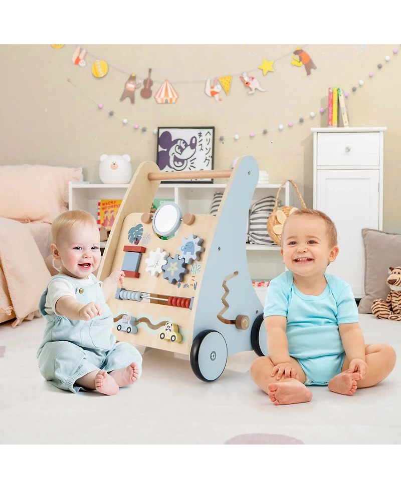 Costway Wooden Baby Walker Push & Pull Walker with Multi-Activity Center