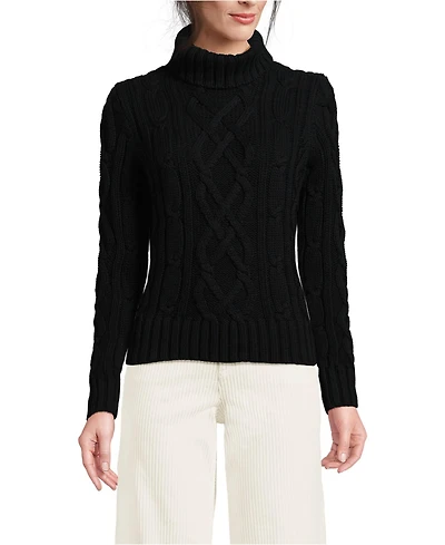 Lands' End Women's Drifter Cable Turtleneck Sweater