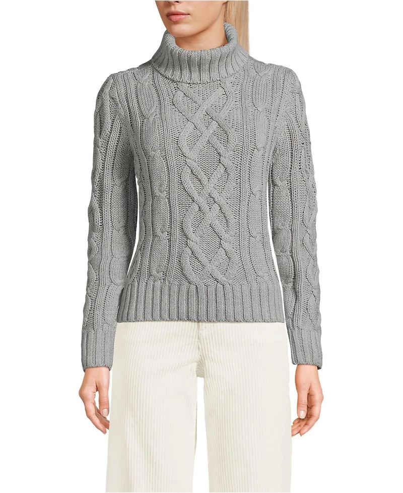 Lands' End Women's Drifter Cable Turtleneck Sweater