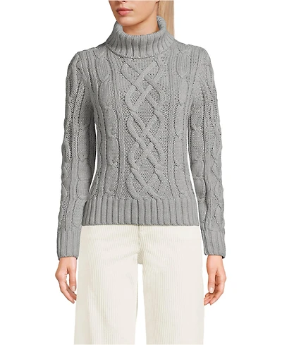 Lands' End Women's Drifter Cable Turtleneck Sweater