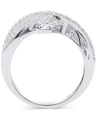 Diamond Round & Baguette Crossover Ring (3/4 ct. t.w.) Sterling Silver