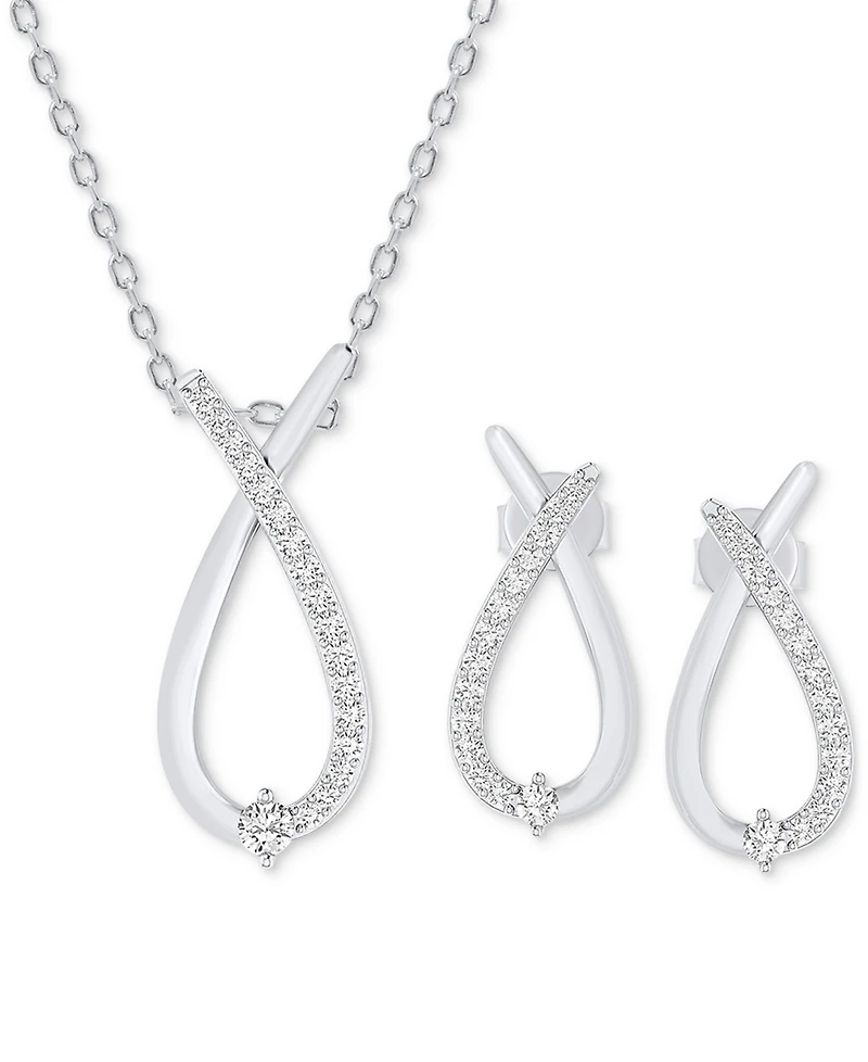 2-Pc. Set Diamond Pendant Necklace & Matching Earrings Set (1/2 ct. t.w.) in Sterling Silver