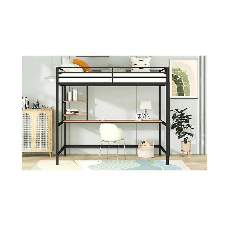 Streamdale Full Metal Loft Bed With Desk And Shelves