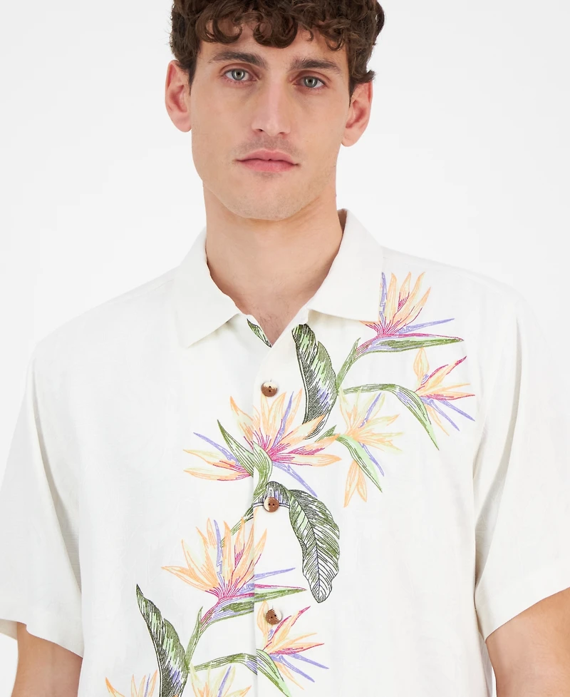 Tommy Bahama Men's Short-Sleeve Across Paradise Embroidered Leaves Silk Button-Down Shirt
