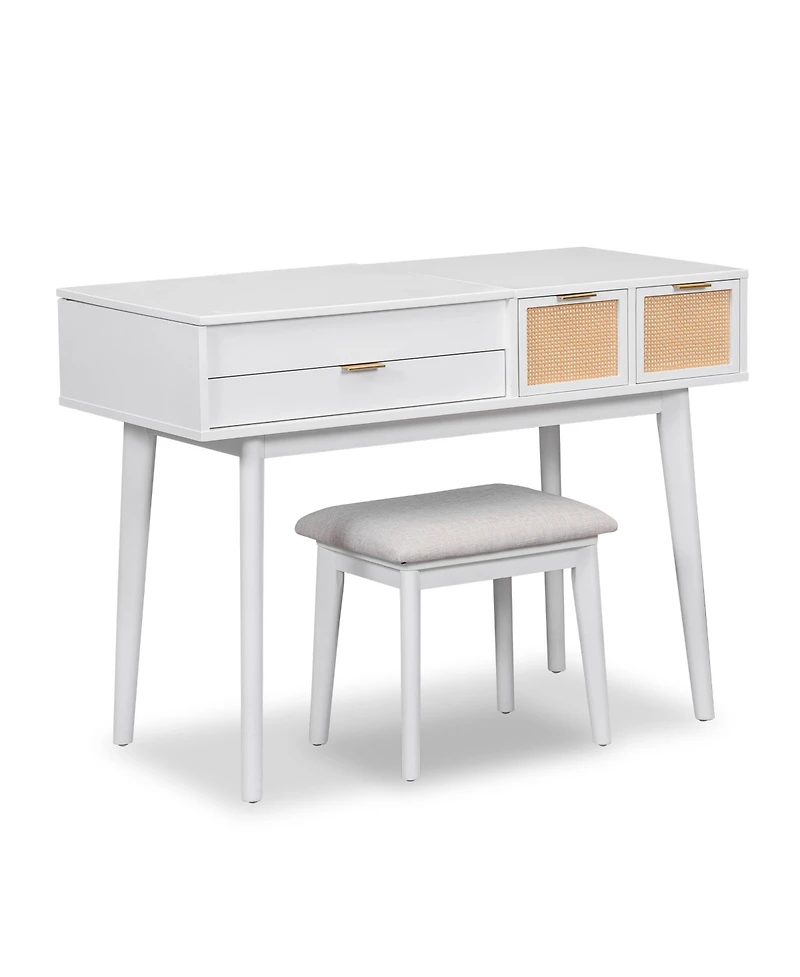 Streamdale 43" Wood Makeup Vanity Set with Mirror, Stool & Storage
