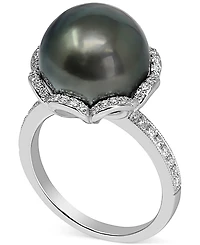 Tahitian Pearl (12mm) & Diamond (1/3 ct. t.w.) Ring in 14k White Gold