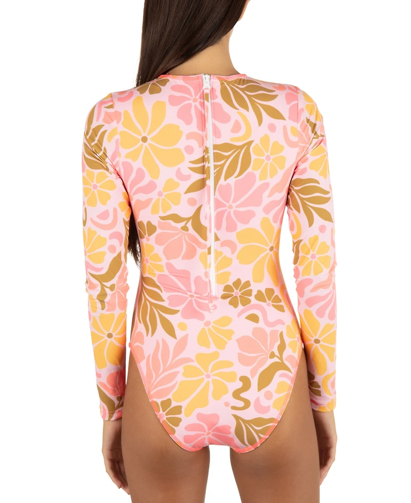 Hurley Juniors' Isola Printed Cut-Out Back Zip Surf Suit