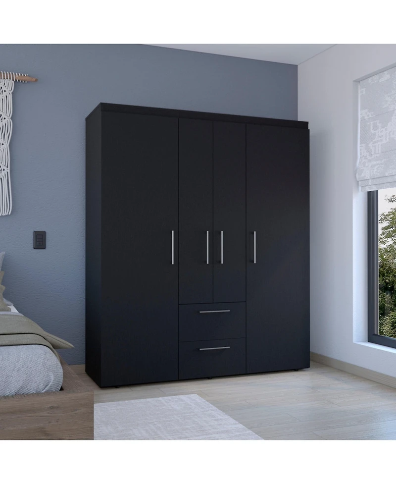 Valier Wardrobe, Deluxe Armoire with Multiple Storage Options and Metal Accents, Black