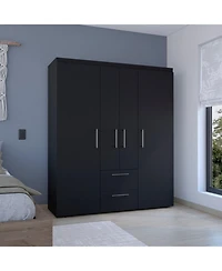 Valier Wardrobe, Deluxe Armoire with Multiple Storage Options and Metal Accents, Black