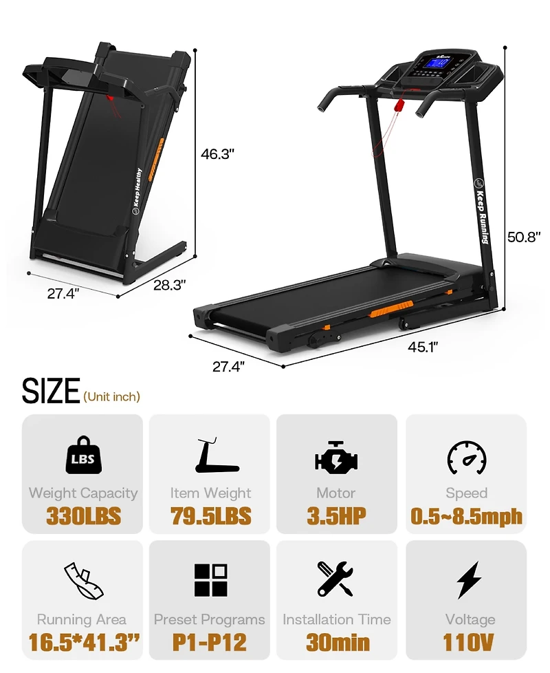 Streamdale Silent Treadmill with Space-Saving Design