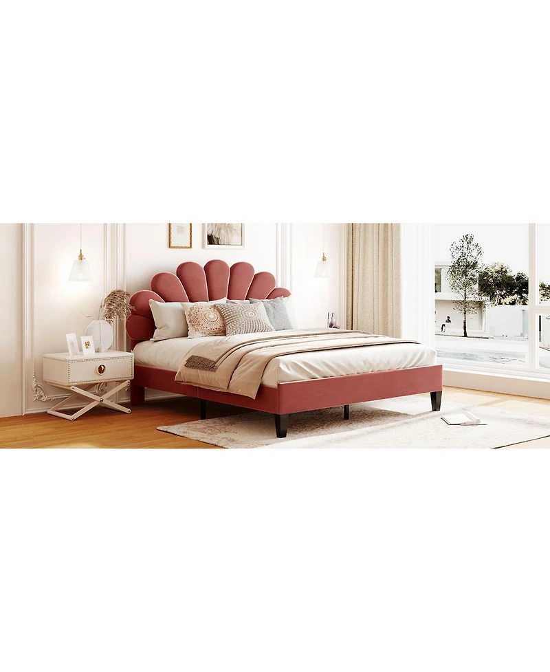 Streamdale Velvet Flower Platform Bed, Queen