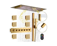 36 Inch Led & Music Rainfall Thermostatic Shower System with Slide Bar and 2-in-1 Handheld