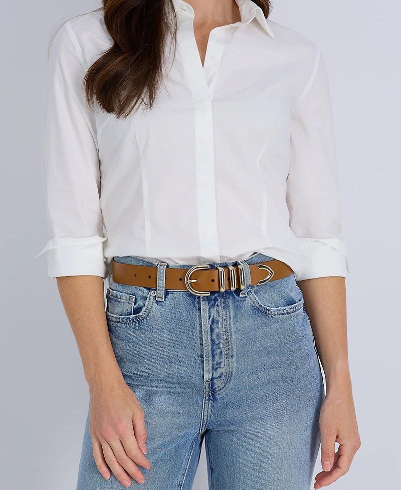 Cole Haan Women's Modern Triple Keeper Beveled Edge Leather Belt