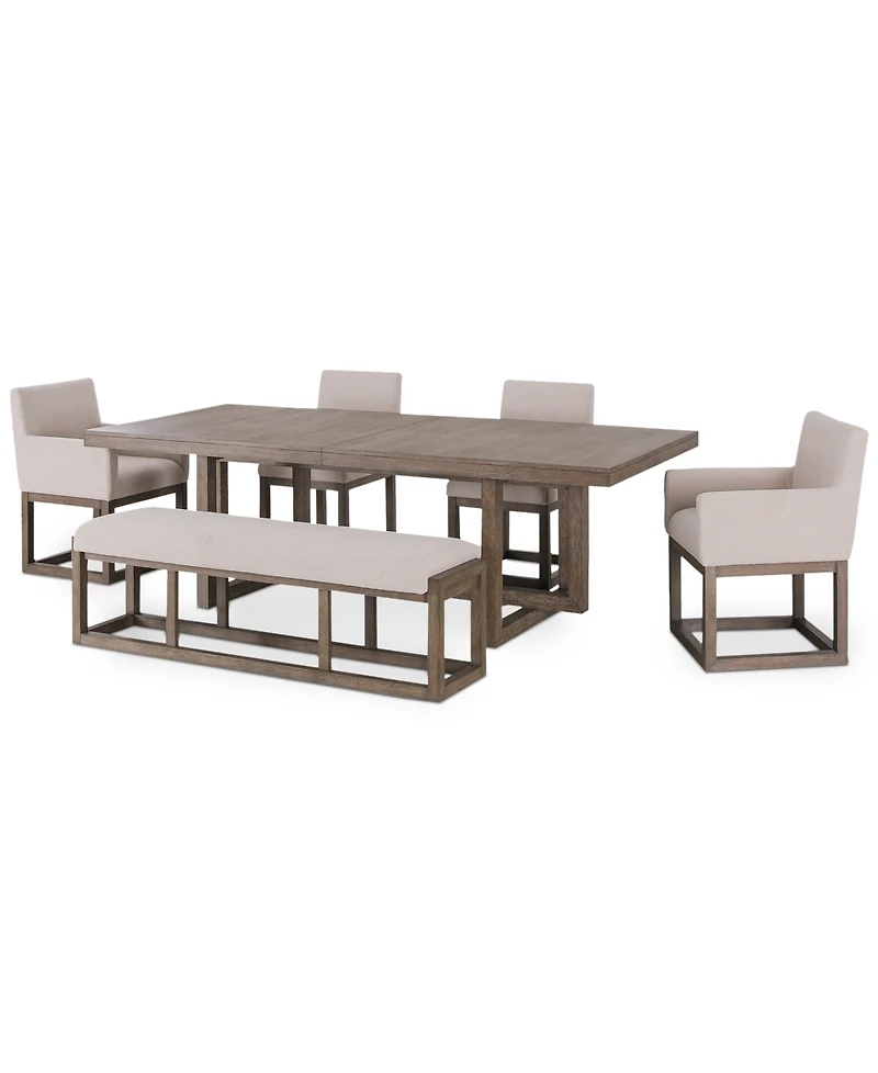 Portmore 6 Pc Rectangular Set (Table, 2 Side Chairs, 2 Arm Chairs & Bench), Created for Macy's