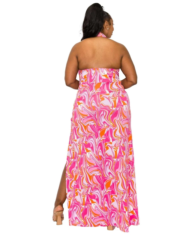 L I V D Plus Size Vortico Halter Neck Slit Dress