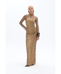Nocturne Women's Leopard Print Long Sleeve Dress