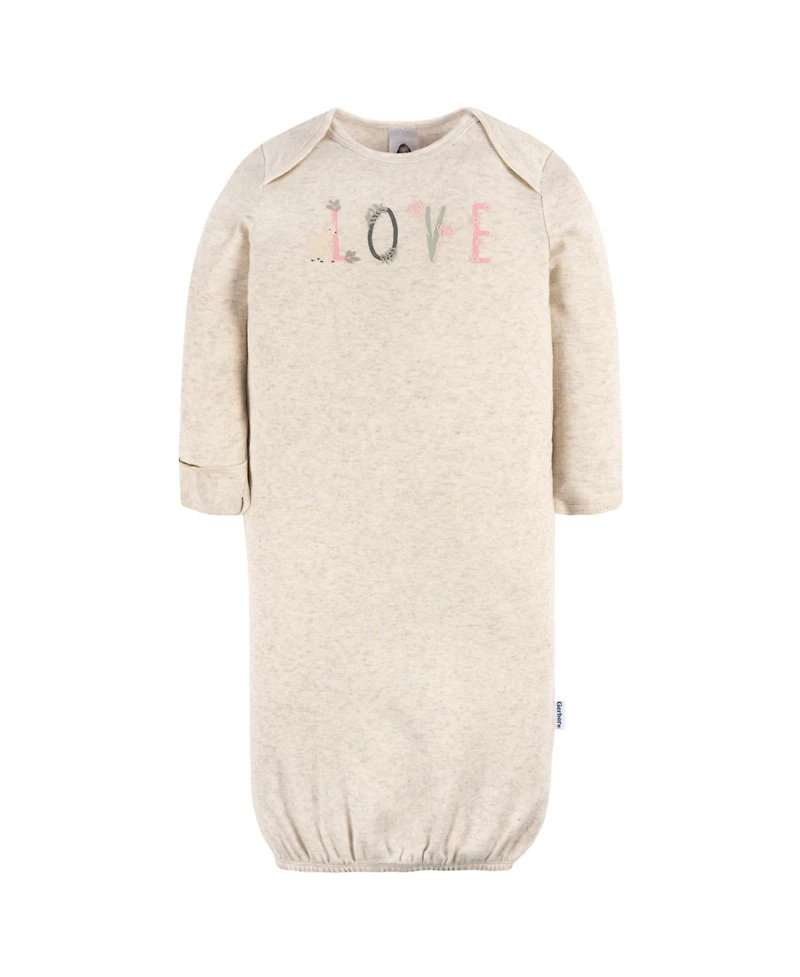 Gerber Baby Girls Gowns with Mitten Cuffs, 4-Pack