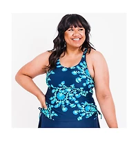 Calypsa Plus Maya Tankini Swim Top With Built-in Bra and High Waisted Long Bike Shorts