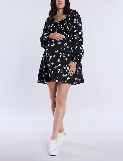Motherhood Maternity Smocked Babydoll Long Sleeve Mini Dress