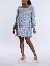 Motherhood Maternity Smocked Babydoll Long Sleeve Mini Dress