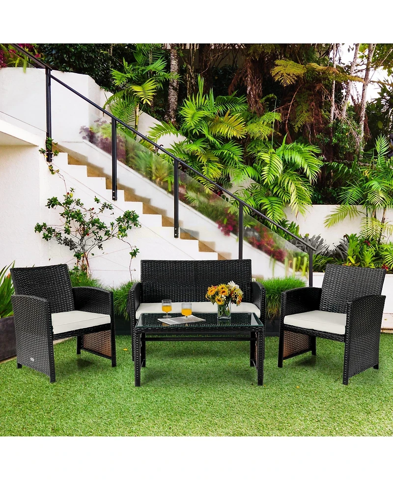 Vebreda Sugift 4 Pieces Patio Rattan Cushioned Furniture Set