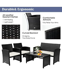 Vebreda Sugift 4 Pieces Patio Rattan Cushioned Furniture Set