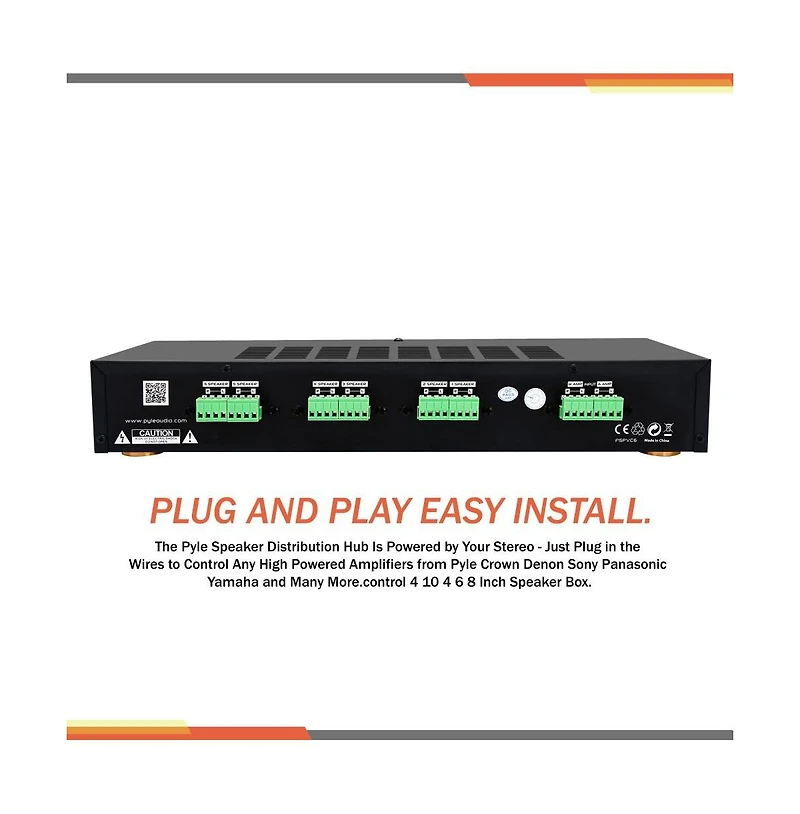 Pyle 6-Channel High Power Stereo Speaker Selector, Multi-Channel Amplifier with Volume Control