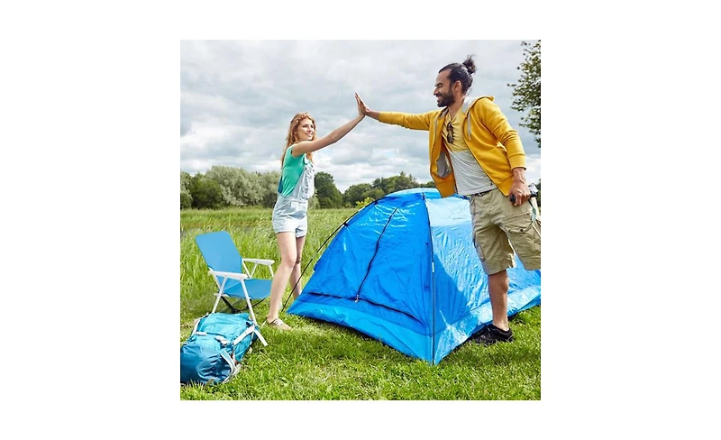 Load-Bearing 100kg Blue Oxford Cloth Beach Chair – Lightweight White Iron Frame Folding Chair