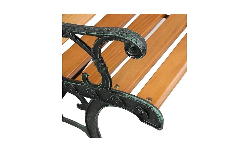 Slickblue 49" Garden Bench with Rose Style Back Hardwood and Cast Iron Patio Love Seat