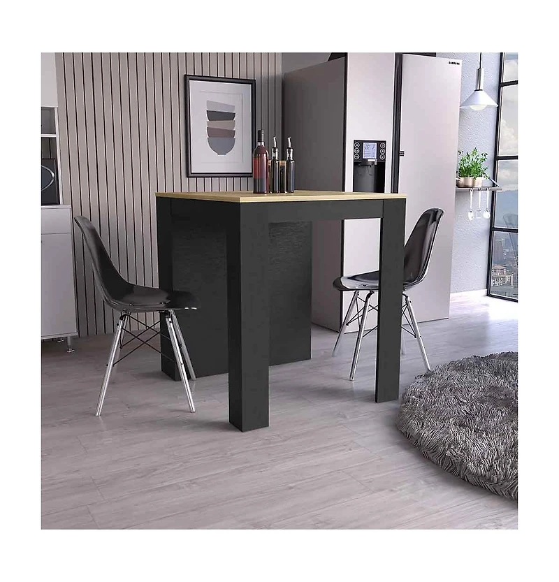 Milos Kitchen Island Table, Two Legs, Three Side Shelves, White / Pine