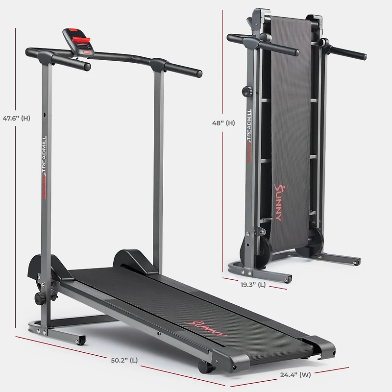 Sunny Health & Fitness Smart Manual Walking Treadmill, 300 Lb Weight Capacity, Non-Electric, Compact & Foldable, Digital Monitor, Bluetooth Connection