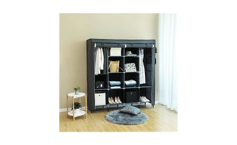 Slickblue 67" Portable Wardrobe Storage Rack with 12 Shelves and 4 Side Pockets for Organized Clothes Storage
