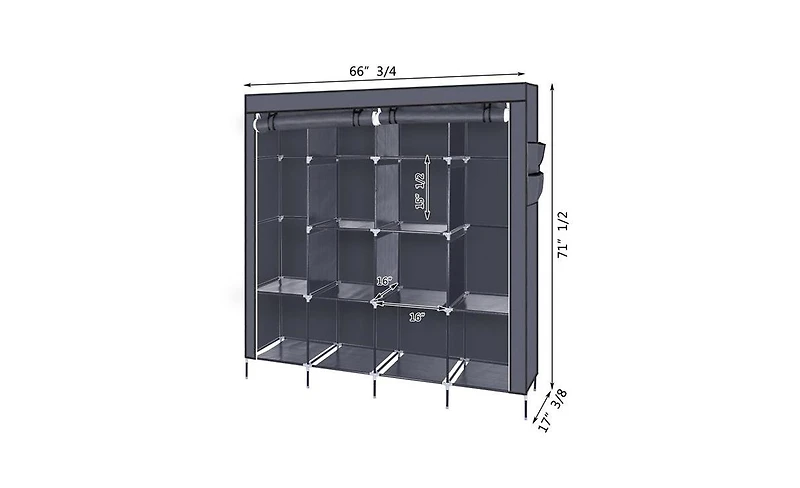 Slickblue 67" Portable Wardrobe Storage Rack with 12 Shelves and 4 Side Pockets for Organized Clothes Storage