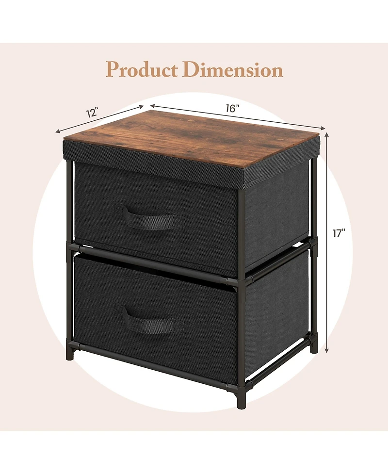 Gymax 2PCS Fabric Bedside Table 2 Drawers Nightstand Small Dresser Bedroom Living Room