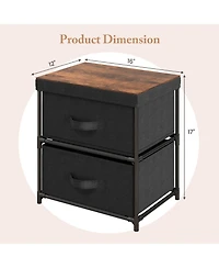 Gymax 2PCS Fabric Bedside Table 2 Drawers Nightstand Small Dresser Bedroom Living Room
