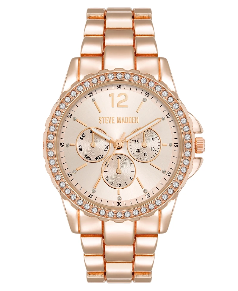 Steve Madden Women's Modern Rose Gold-Tone Alloy Metal Bracelet Watch, 38mm