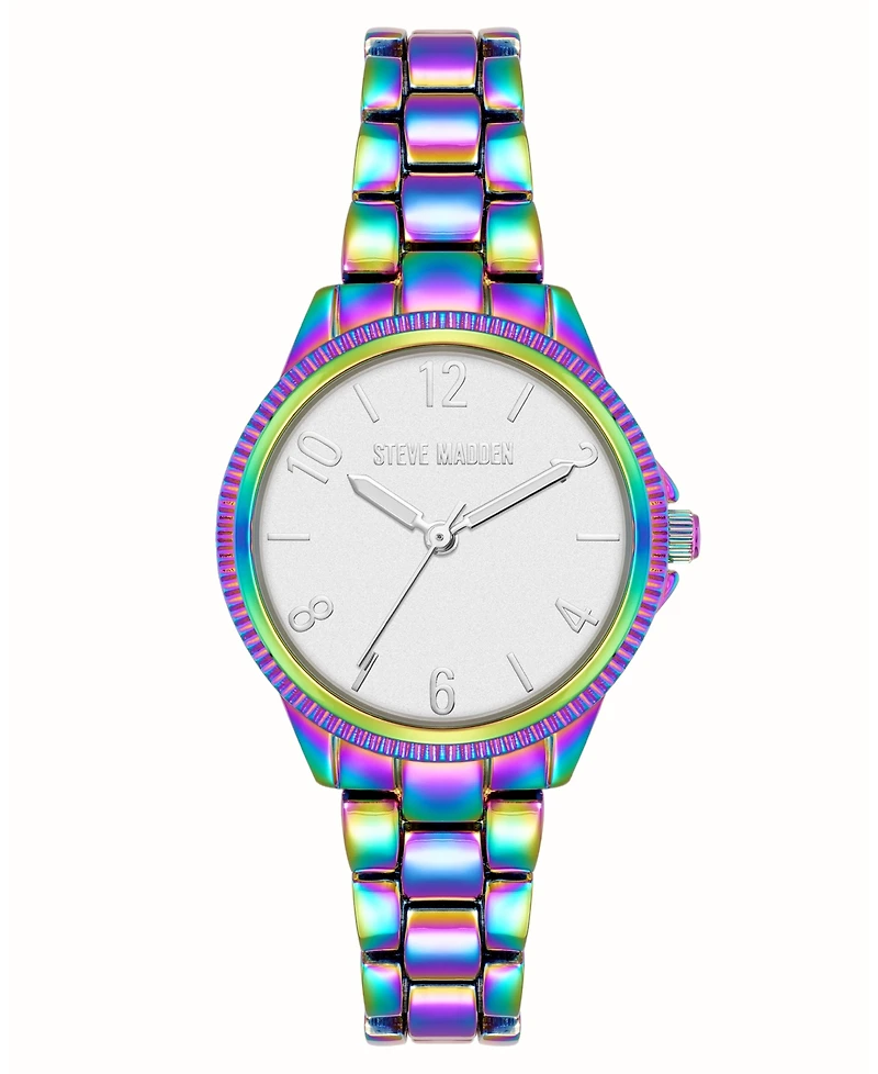 Steve Madden Women's Everyday Rainbow Alloy Metal Bracelet Watch, 30mm