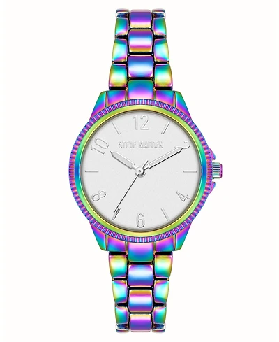 Steve Madden Women's Everyday Rainbow Alloy Metal Bracelet Watch, 30mm