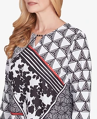 Alfred Dunner Women's Wild at Heart Geometric Multi Textured Patchwork Top