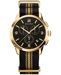 Balmain Men's Swiss Chronograph Madrigal Black Striped Nato Strap Watch 42mm