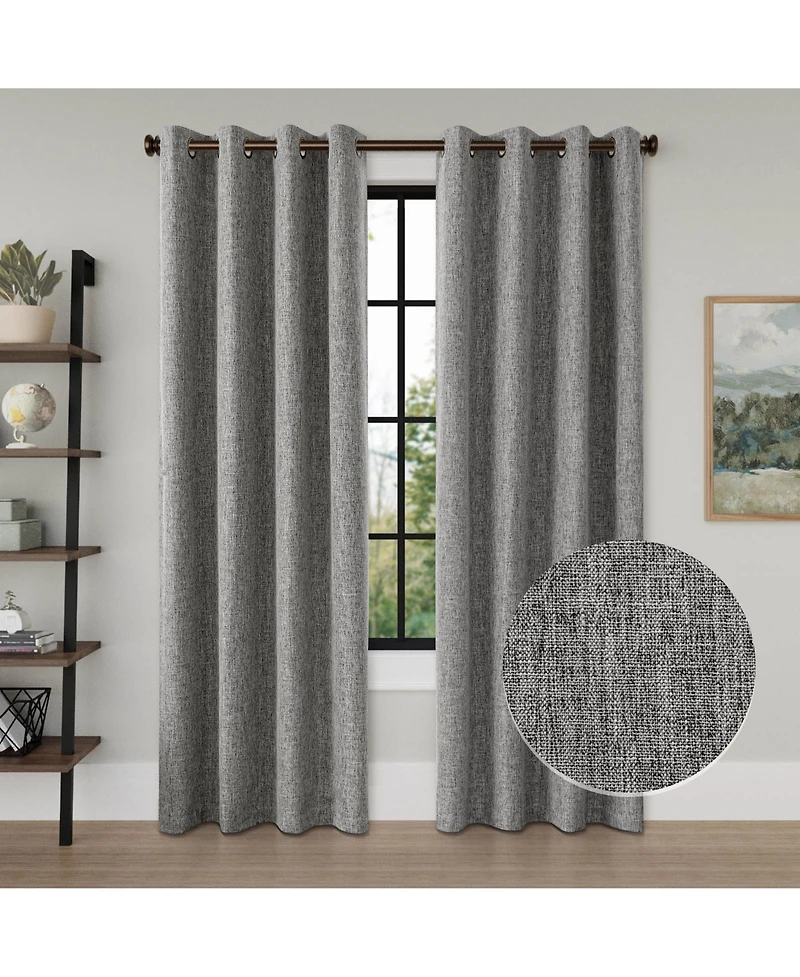 Linen Texture Blackout Grommet Curtains Pair(2 Panels