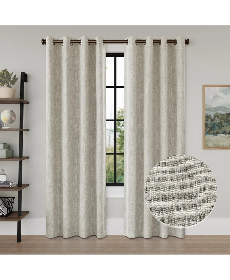 Linen Texture Blackout Grommet Curtains Pair(2 Panels