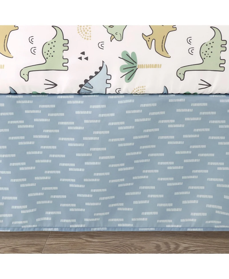 The Peanutshell Blue Dino 5 Piece Crib Bedding Set for Baby Boys, Nursery Set with Blanket