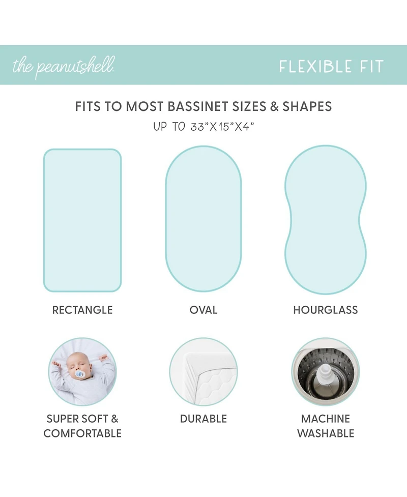 The Peanutshell Green Safari Bassinet Sheets for Newborn Baby Girl or Baby Boy, 4 Pack Set
