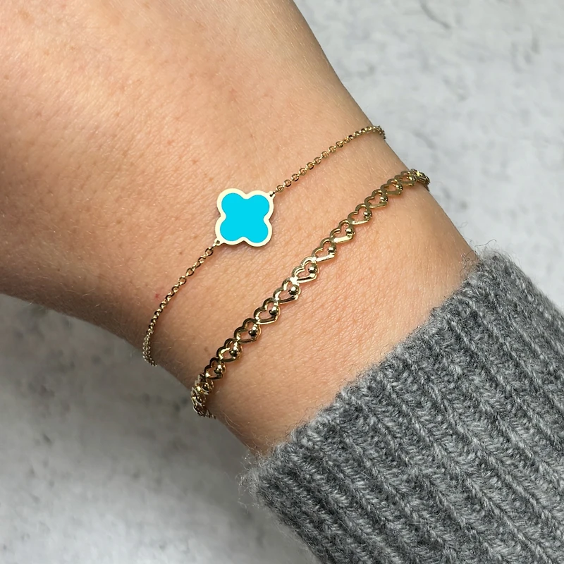The Lovery Small Turquoise Single Clover Bracelet 14K Gold