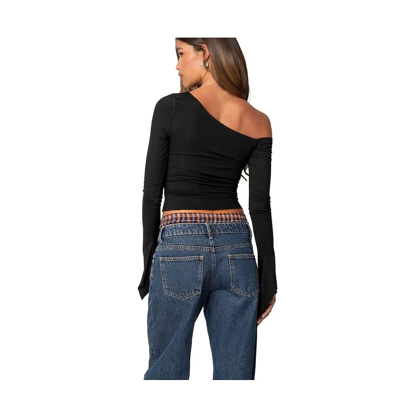 Edikted Womens Stacie Asymmetric Long Sleeve Top