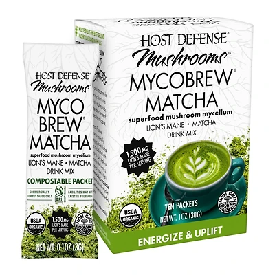 Host Defense MycoBrew Matcha - Matcha Drink Mix - Matcha Green Tea Powder that Includes Lion's Mushroom - Drink Mix with Organic Matcha Tea