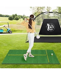 Hongge Artificial Turf Mat for Indoor and Outdoor Golf Practice Includes 2 Rubber Tees and 2 Alignment Sticks-32mm