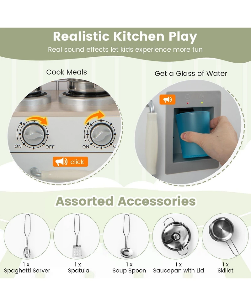 Hongge Kids Kitchen Playset Conor Kitchen Toy with Realistic Microwave and Oven Stove