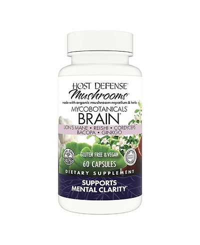 Host Defense MycoBotanicals Brain Capsules - Brain Support Supplement with Lion's Mane, Reishi & Cordyceps Mushroom